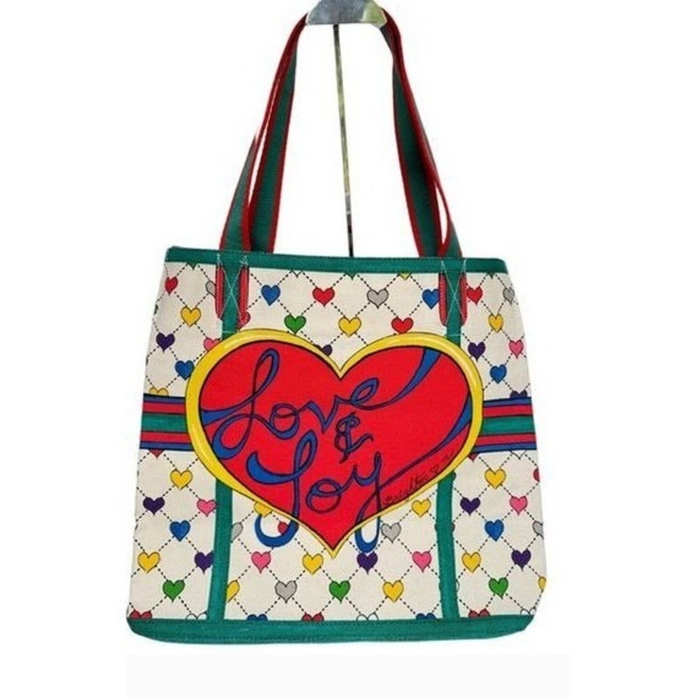 Brighton Love & Joy Heart Canvas Tote Bag LuLu Elf Holiday Shopper Multicolor‎